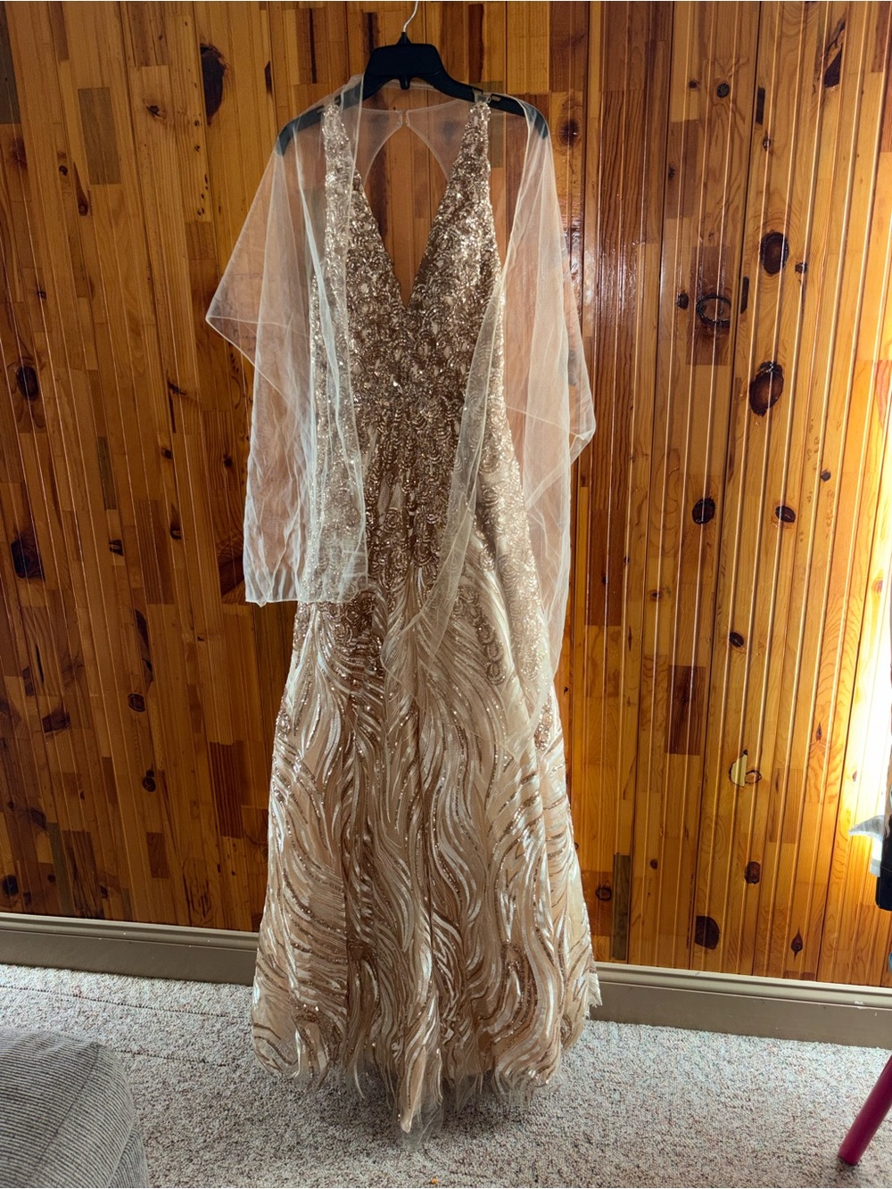 Jovani Gold Sequin V-Neck A-Line Evening Gown